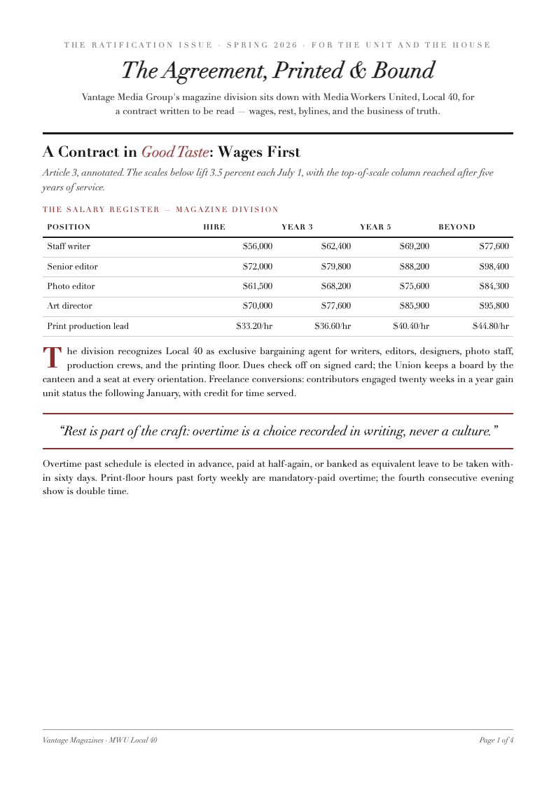 Editorial magazine collective bargaining agreement